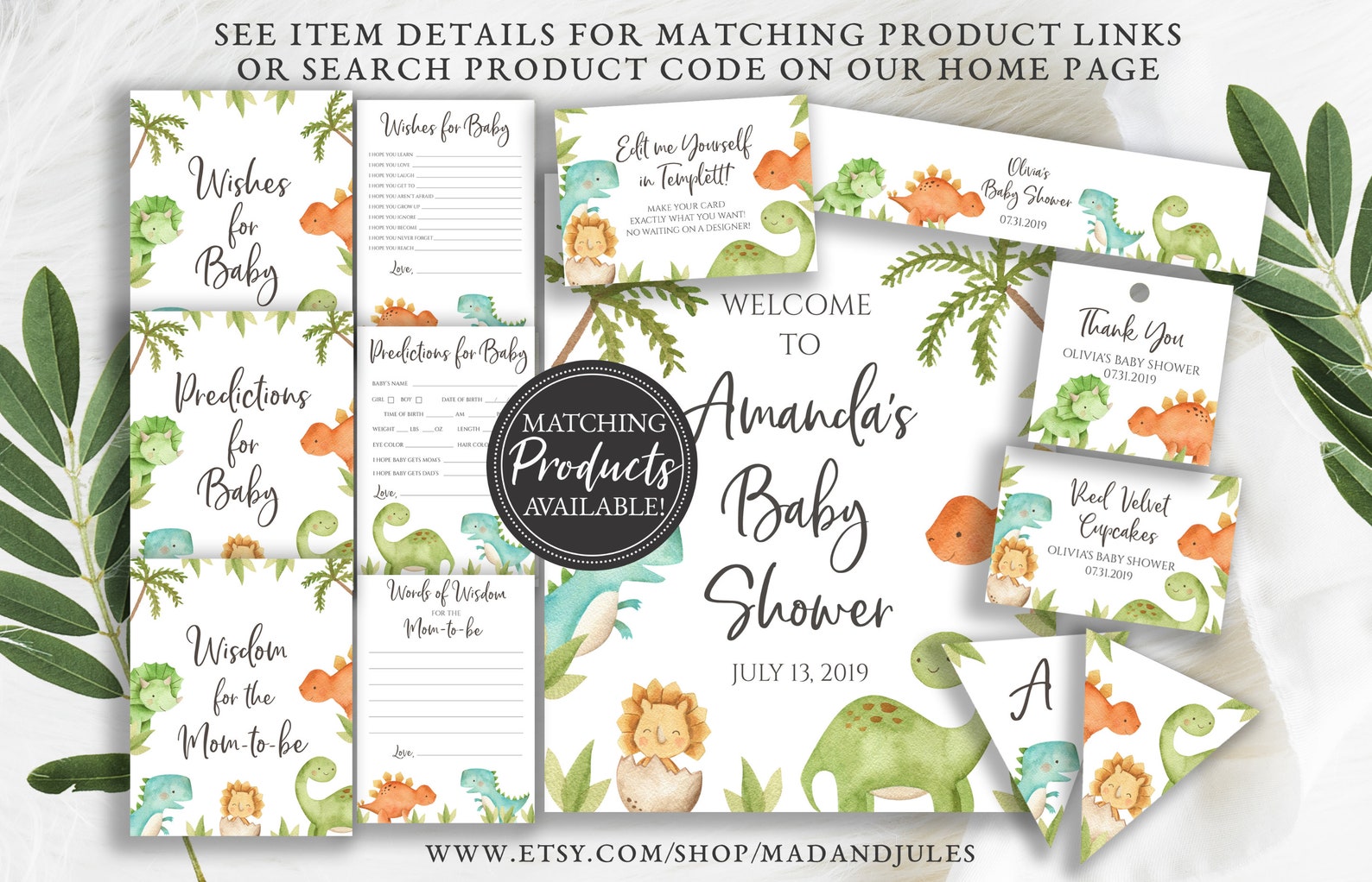 Dinosaur Baby Shower Edit Yourself Water Bottle Label Orange Blue Green ...