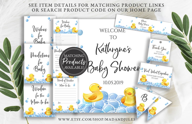 Rubber Ducky Baby Shower Cards and Gifts Table Sign Gender Neutral Blue Yellow Ducks Bubbles, Bath Instant Download Printable, BA-149 image 8