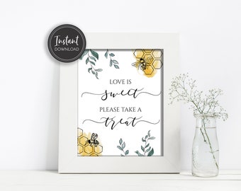 Bee Love is Sweet, Take a Treat Bridal Shower Table Sign, 8x10, Bee Favor Sign, Bee Bridal Shower, Instant Download, Printable Sign, BR-52