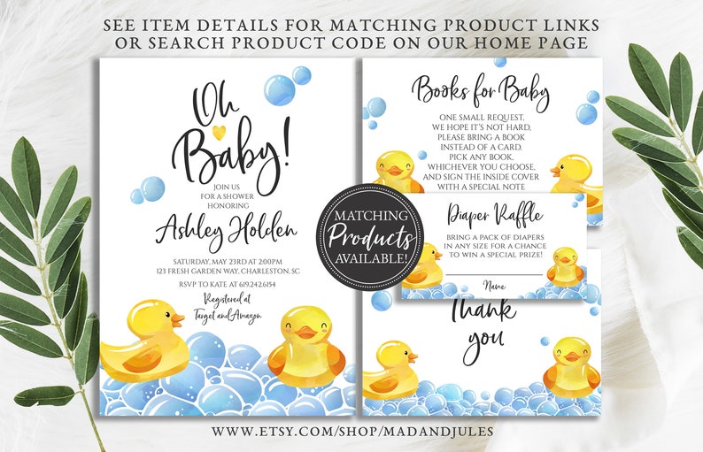 Rubber Ducky Baby Shower Cards and Gifts Table Sign Gender Neutral Blue Yellow Ducks Bubbles, Bath Instant Download Printable, BA-149 image 5