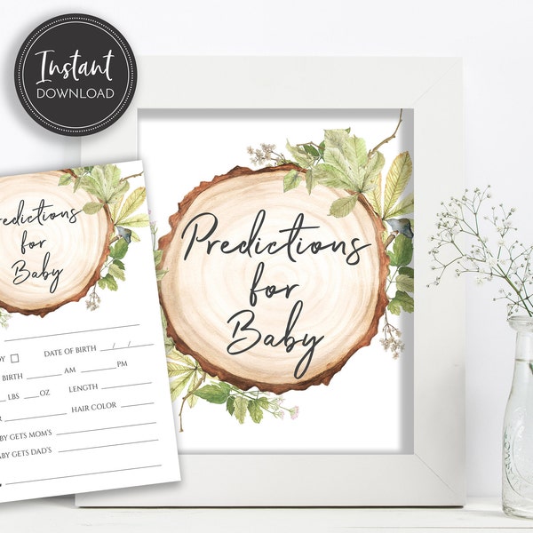 Rustic Woodland Predictions for Baby Table Sign and Card, Baby Shower, Instant Download, DIY Printable, BA-107