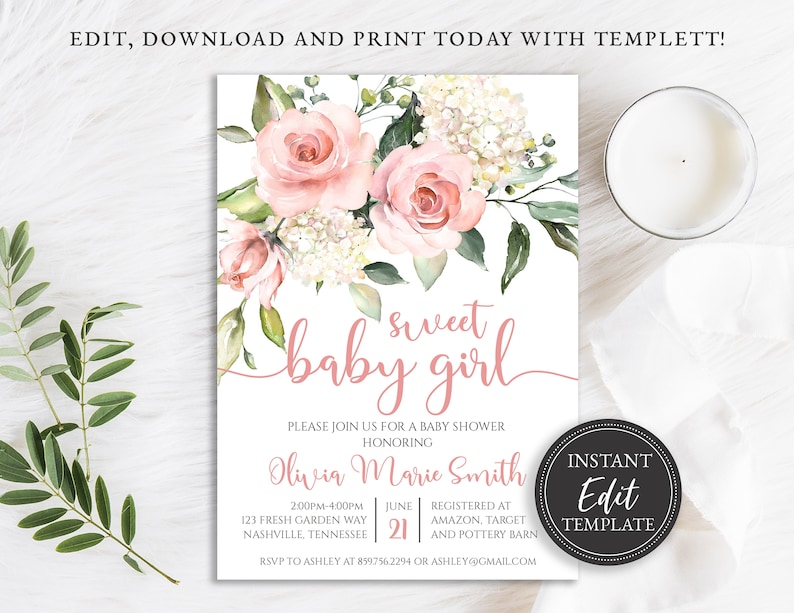 baby shower invitations baby shower themes for girls sweet baby girl roses theme