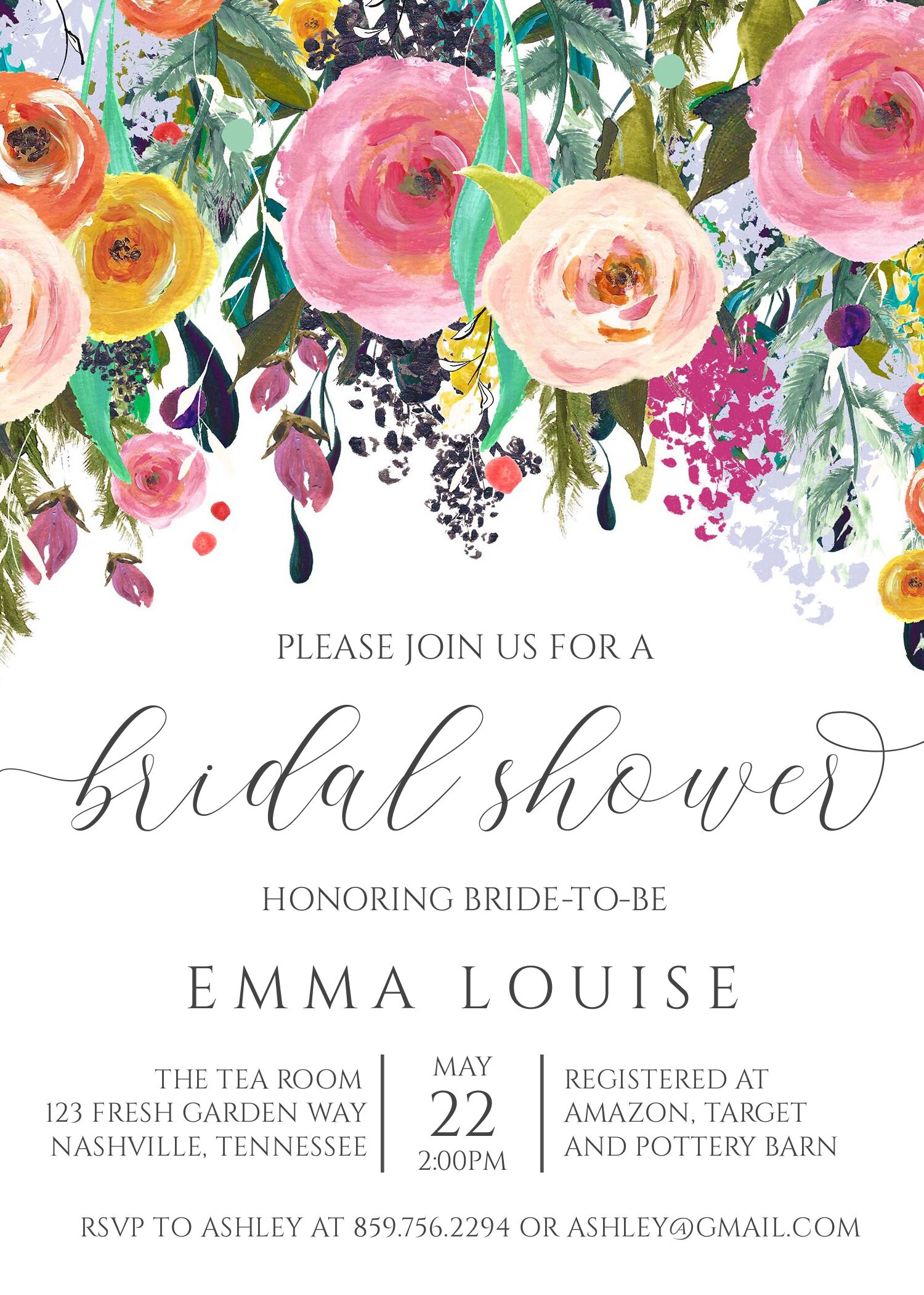Navy Floral Bridal Shower Invitation Colorful Flowers Etsy