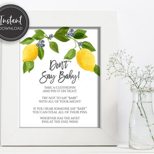 Main Squeeze Lemon Don&#39;t Say Baby Shower Game, Digital Instant Download, DIY Printable, BA-176