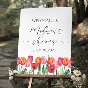 Tulpe Willkommen Schild Vorlage, Dusche Poster, 18x24, 16x20, Babyparty, Brautdusche, Sofortiger digitaler Download, Templett, Frühling BR-134