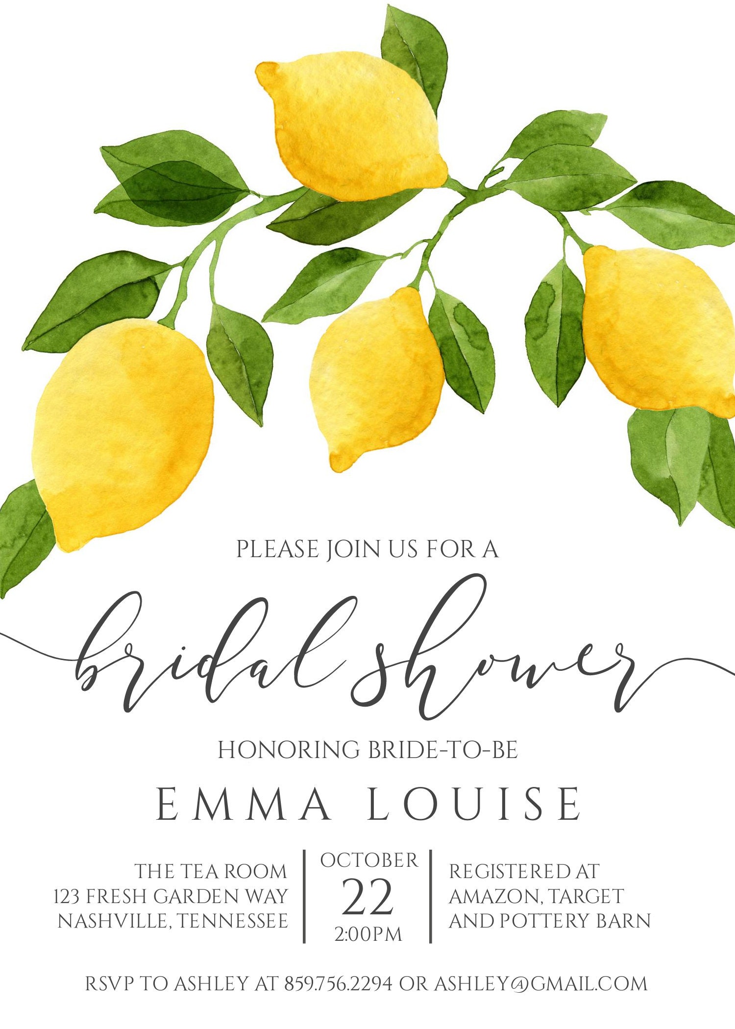 Lemon Bridal Shower Invitation Lemon Bridal Invite Lemon Etsy