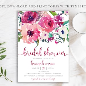 Magenta Floral Bridal Shower Invitation: Hot Pink Anemones (Digital Download)