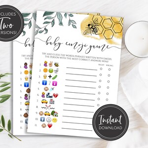 Bee Baby Emoji Game and Key, Emoji Shower Game, Bee Baby Shower Game, Instant Download, BA-189