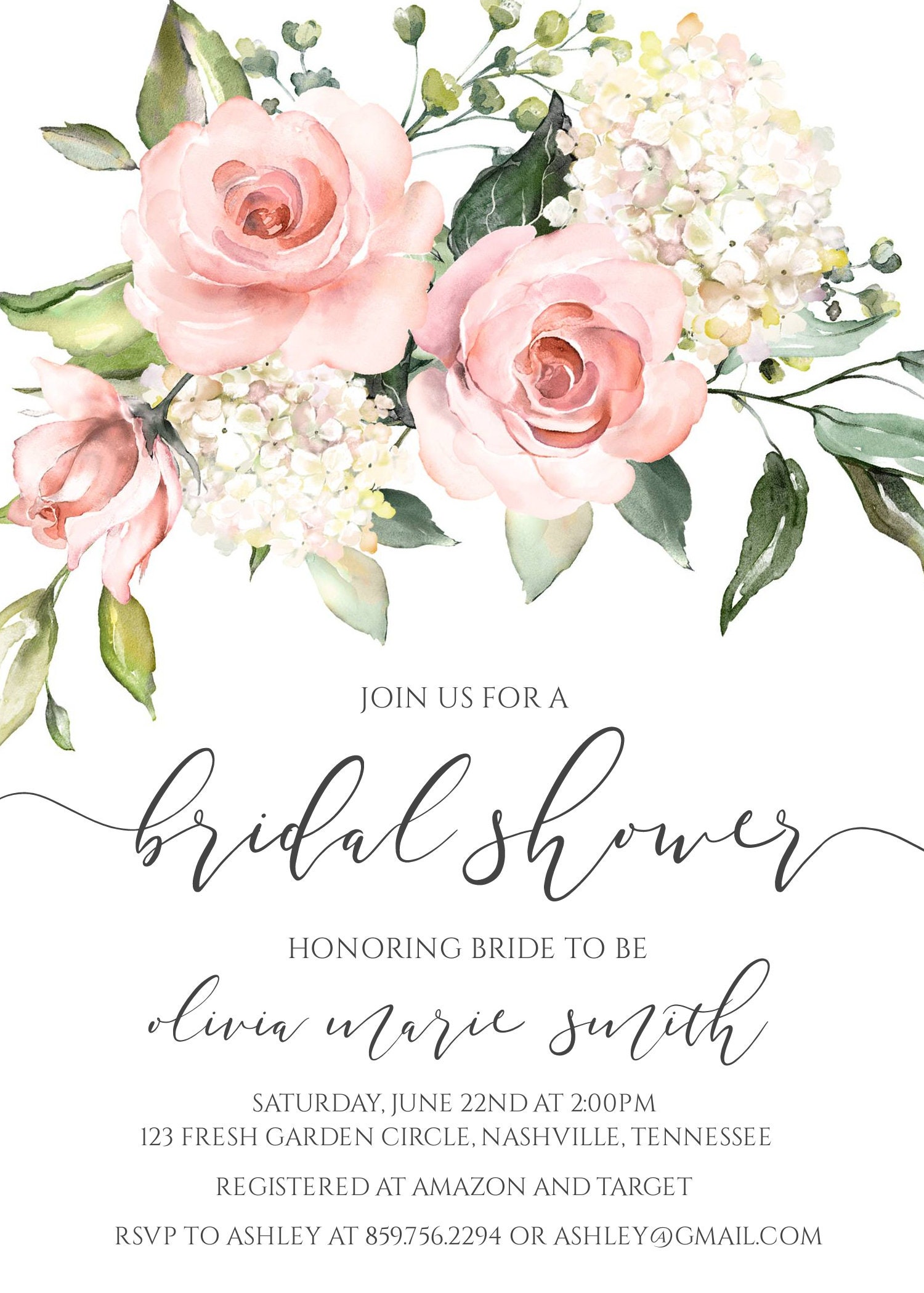 Blush Pink Roses Bridal Shower Invitation Romantic - Etsy