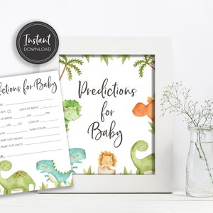 Dinosaur Baby Shower Toekomstvoorspellingen voor Baby Sign en Card Oranje Blauw Groen T-Rex, Brontosaurus, Digitale Download Printable, BA-60