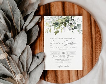 Elegant Greenery Wedding Invitation, Eucalyptus Invite, Printable Digital Instant Download Template, WD-301