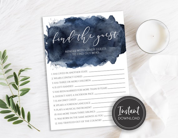 Navy Blue Watercolor Find the Guest Shower Game, Baby Shower Game, Bridal Shower Game, Instant Download, Printable Game, BA-183 Il_570xn