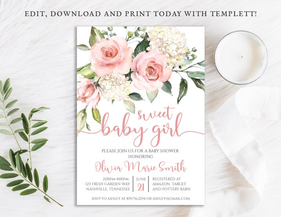 Rose baby sale shower invitations