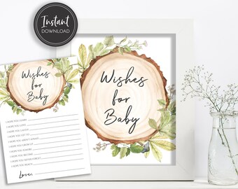 Rustic Woodland Wishes for Baby Table Sign and Card, Baby Shower, Instant Download, DIY Printable, BA-107