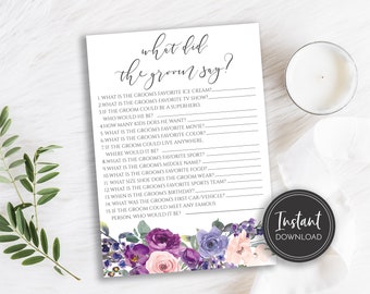 Purple Floral Bridal Shower Game, What did the Groom Say Game, Instant Download, Printable Game, BR-23