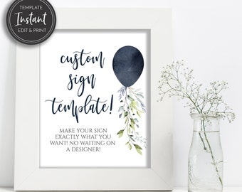 Navy Balloon Custom Sign Template, Baby Boy Shower, Baby Shower Table Sign, 8x10 Sign, Templett, Printable Instant Digital Download, BA-47