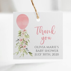 Pink Balloon Baby Shower Favor Tag Template, Gift tag template, Floral, Digital Download Editable Template, BA-174