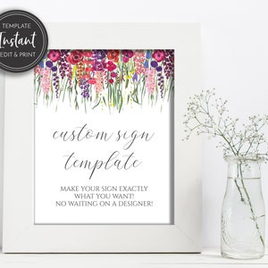 Wildflower Custom Sign Template: Bridal Shower, Baby Shower (Digital Download)