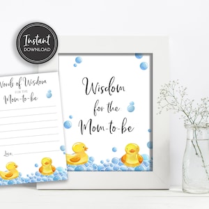 Kaczuszka z gumy Baby Shower Mądrość dla przyszłej mamy Znak i karta Porady dla mamy Żółte kaczki Bąbelki Kąpiel Natychmiastowe pobieranie Wydrukuj, BA-149