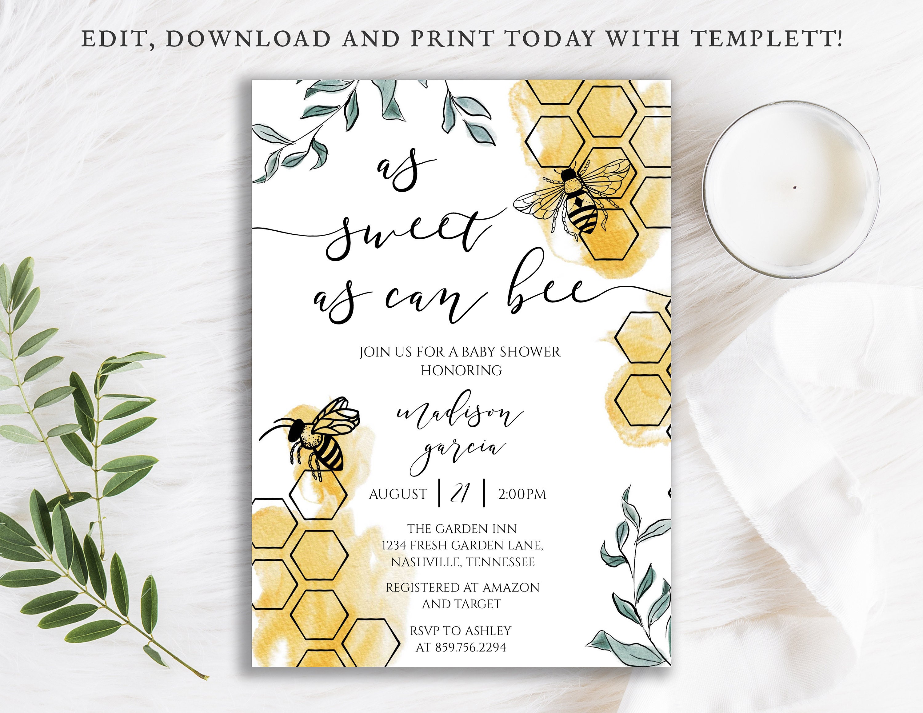 As Sweet as Can Bee Baby Shower Invitation Bumble Bee Shower
