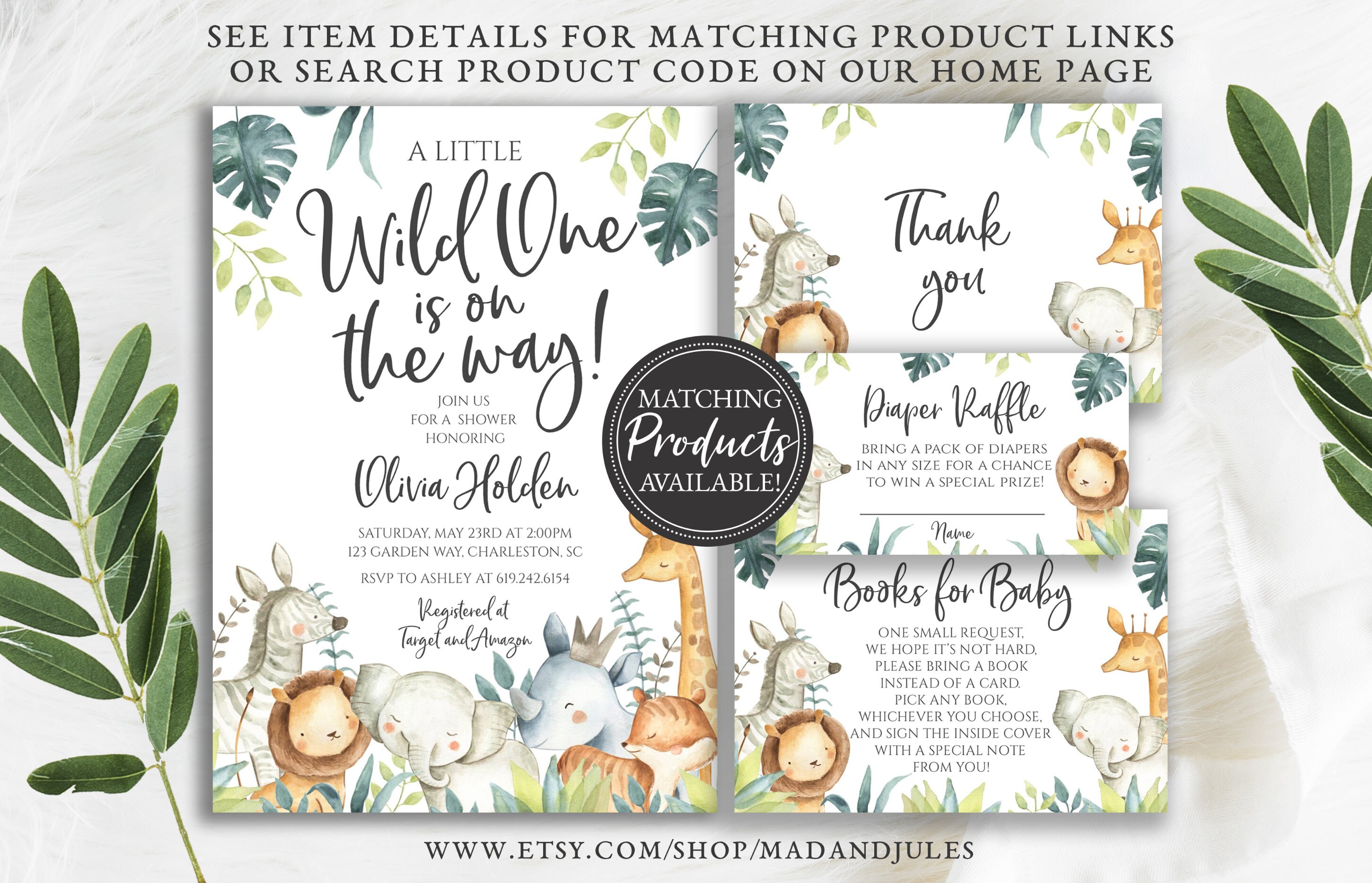 Jungle Animals Baby Shower Detail Card Template Wild Gender - Etsy