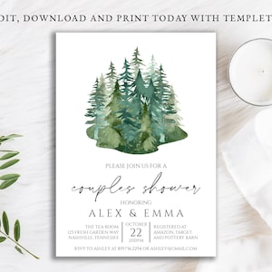 Adventure Couples Shower Invitation: Forest Trees (Digital Template)
