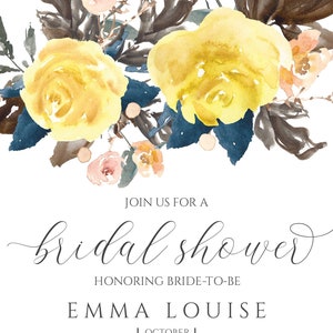 Rustic Bridal Shower Invitation, Yellow Roses Invite, Rustic Wedding Shower Invite, Shower Digital Instant Download Template, BR-100 image 7