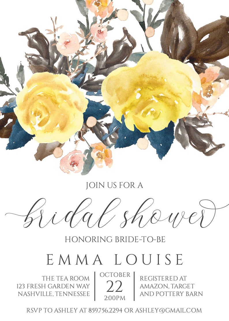 Rustic Bridal Shower Invitation, Yellow Roses Invite, Rustic Wedding Shower Invite, Shower Digital Instant Download Template, BR-100 image 7