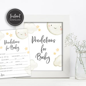 Vers la Lune et Retour Baby Shower Prédictions futures pour bébé signe et carte nuages étoiles lune numérique téléchargement instantané imprimable, BA-65