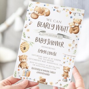 Teddy Bear Baby Shower Invitation, We Can Bearly Wait, Template, Baby Shower Invite, Templett, Printable Instant Download, BA-262