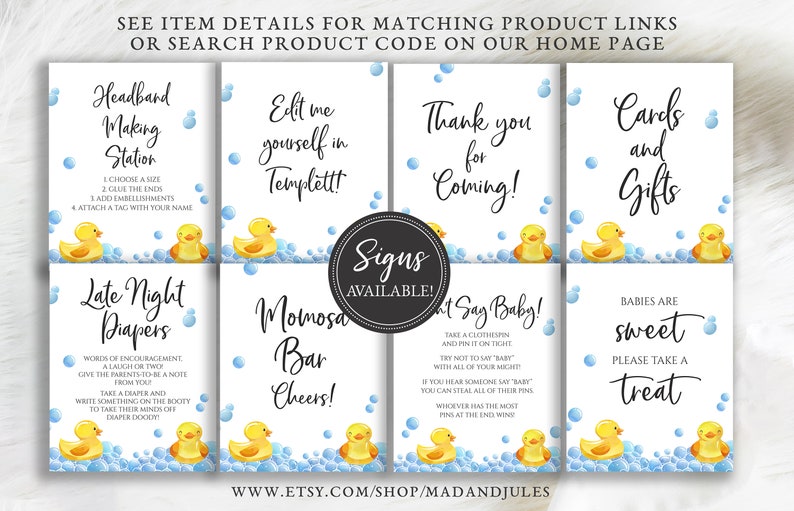 Rubber Duck Baby Shower Bundle, Invitation, Books Card, Diaper Raffle, Thank you, Yellow Gender Neutral Instant Downloads Template, BA-149 image 7