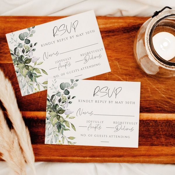 Greenery Wedding RSVP Card Template, Invitation Insert, Templett, Printable Instant Digital Download, WD-301
