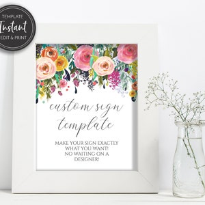 Navy Floral Shower Table Sign Template, Baby and Bridal Shower, 8x10 Sign, Edit in Templett, Printable Download, BR-133