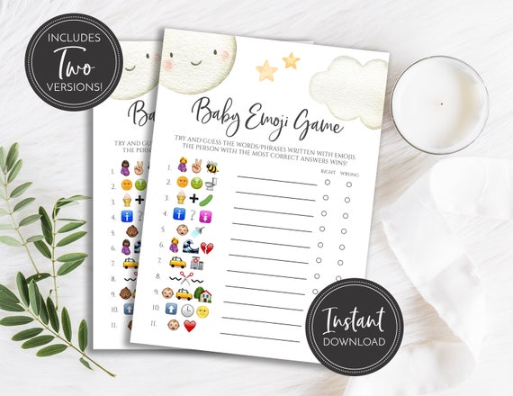 To the Moon and Back Emoji Game Baby Shower Game Clouds Stars Moon Digital Instant Download Printable, BA-65 Il_570xn