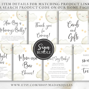 Para a lua e para trás Pacote de placas de chá de bebê, obrigado, leve um tratamento, fraldas noturnas, cartões, presentes, não diga estrelas do bebê, download digital, 65