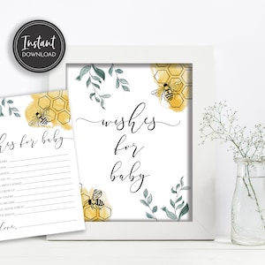 Deseos de abejas para letreros y tarjetas de mesa para bebés, deseos de baby shower, descarga digital instantánea, imprimible, BA-189