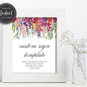 Wildflower Custom Sign Template: Bridal Shower, Baby Shower (Digital Download)