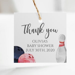 Bowling Favor Tag Template, Gift Tag, Baby Shower, Bridal Shower, Square Favor Tag, Templett, 157