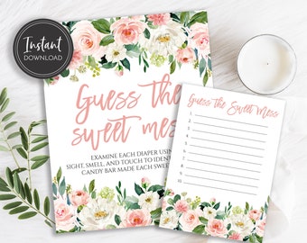 Blush Pink Guess the Sweet Mess Baby Shower Game Diaper Candy Bar Game Floral Flowers Digital Instant Download, BA-175, BA-89