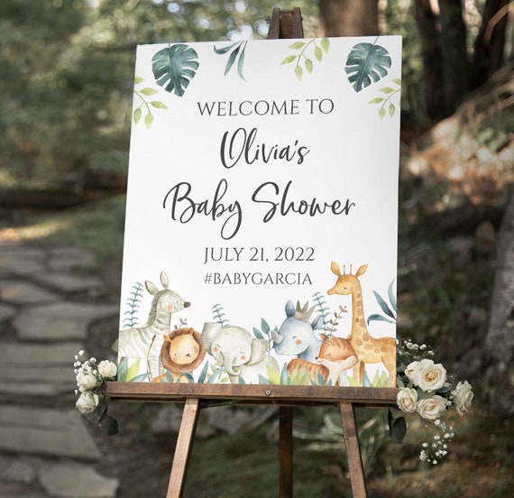 Jungle Animals Baby Shower Welcome Sign Template, Gender Neutral Tiger Elephant Zebra Giraffe Safari Template Download, BA-85 Il_570xn
