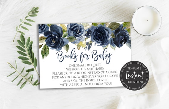 navy-floral-books-for-baby-card-baby-library-request-insert-baby