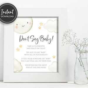 Moon & Stars Baby Shower Game: Don&#39;t Say Baby Sign (Digital Download)