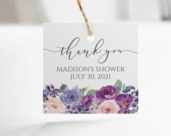 Purple Floral Favor Tags: Editable Shower Gift Tags (Digital Download)
