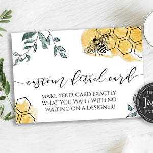 Bee Editable Details Card Template, Baby Shower, Bridal Shower Insert, Honeycomb, Templett, Printable Download, BA-189, BR-52, BR-162