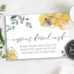 Bee bewerkbare details kaartsjabloon, babyshower, bruidsdouche invoegen, honingraat, Templett, afdrukbare download, BA-189, BR-52, BR-162