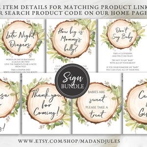 Rustic Woodland Baby Shower Sign Bundle, Wood Slice Greenery, Don't Say Baby, Kaarten en geschenken, Baby's zijn zoet, Digitale downloads, BA-107