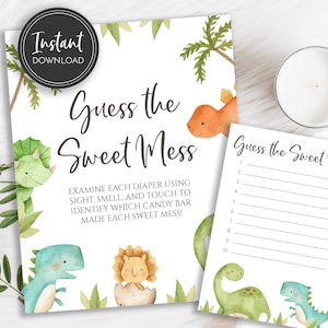 Dinosaur Guess the Sweet Mess Baby Shower Game Orange Blue Green T-Rex, Brontosaurus, Boy Shower, Digital Instant Download Printable, BA-60