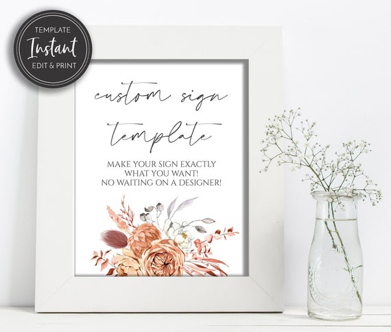 Boho Custom Shower Sign Template, Baby Shower Table Sign, Bridal Shower Sign, 8x10 Sign, Templett, Printable Digital Download, BR-192 Il_570xn