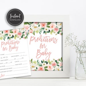 Fard à joues rose bébé douche futures prédictions pour bébé signe et carte fleurs florales téléchargement instantané numérique, BA-175, BA-89
