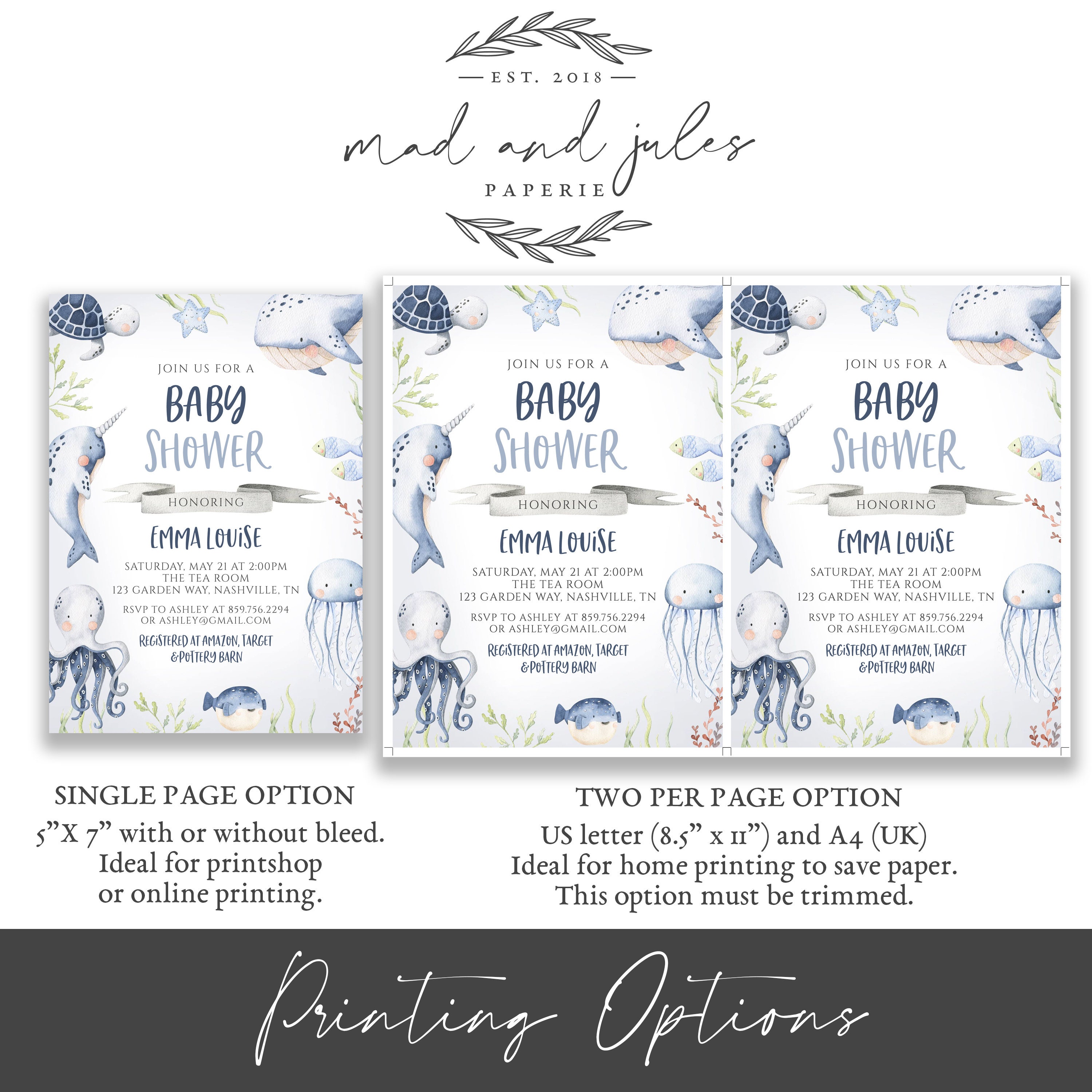 Invitación para baby shower bajo el mar: Animales del océano (Descarga  instantánea e imprimible) - Etsy México, image size:3000x3000